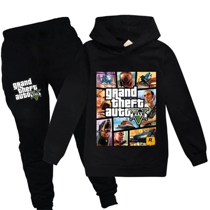 Product Introduction of Grand Theft Auto V GTA 5 Kids Pullover Clothes Sweatshirts+Pants 2pcs Sets Boys Cartoon Children Toddler Clothing Girls Outfits 1