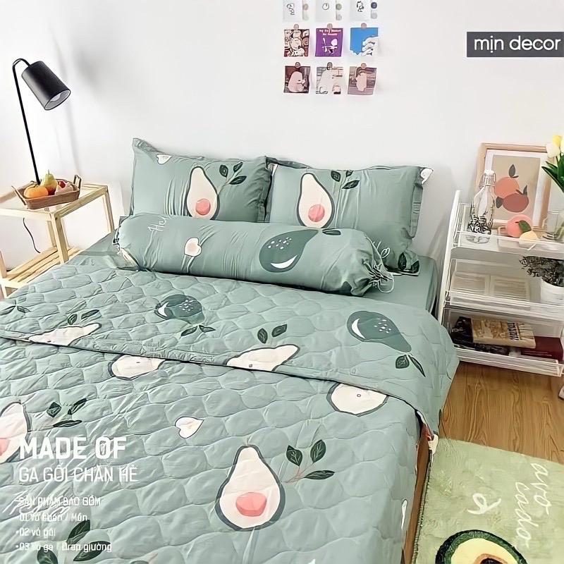 Bộ chăn ga gối 5 món, chăn hè trần bông cotton poly nhiều mẫu lựa chọn bộ  ga