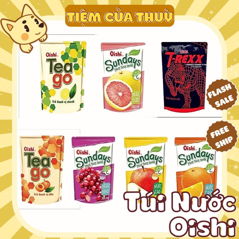 Thùng 10 Túi Nước Oishi Sundays T Rexx Tea Go 200ML nhiều hương vị trái cây