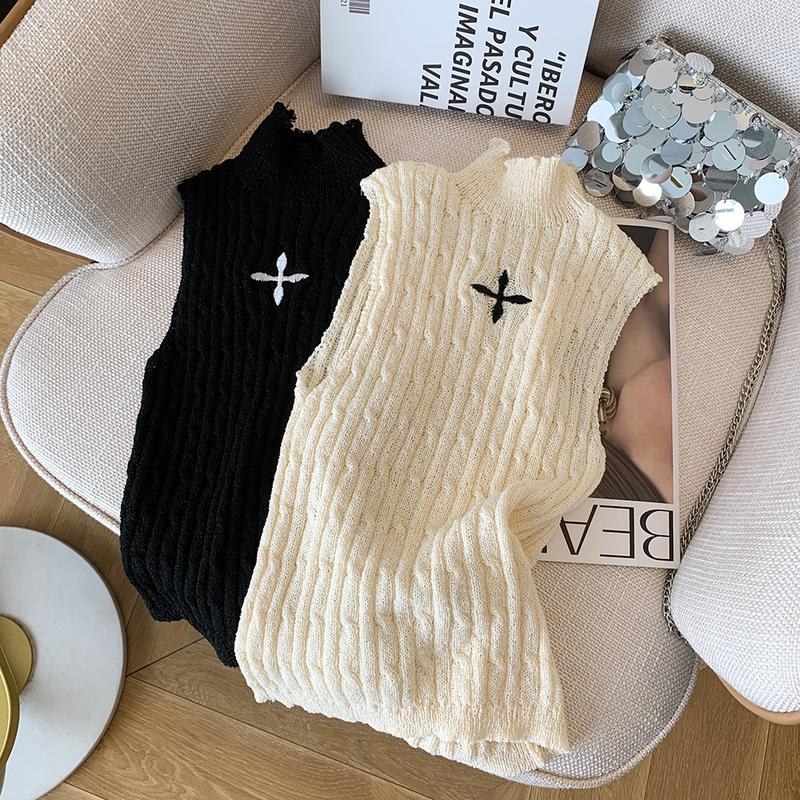 Áo Vest Dệt Kim Nữ Cổ Cao Không Tay Áo Len Dệt Kim, Chụp Trong Thời Gian Thực Top Women