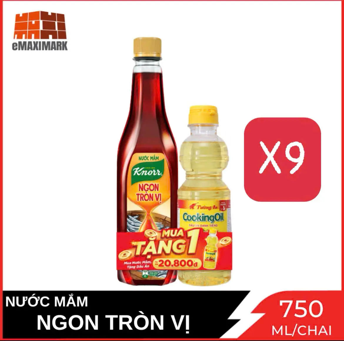 Nguyên thùng (9 chai ) Nước mắm knorr ngon tròn vị chai 750ml tặng dầu ăn tường an 400ml