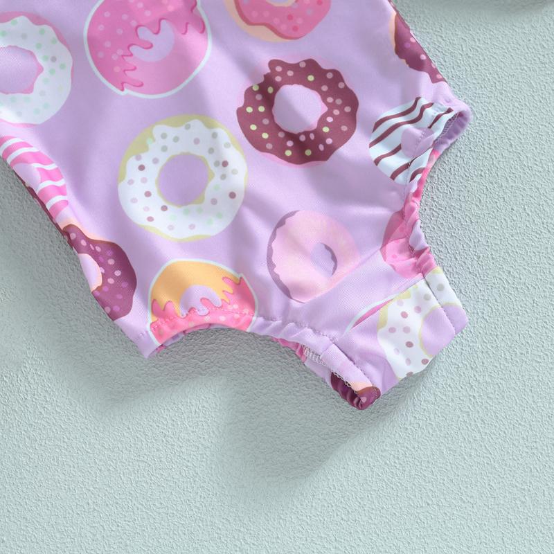 Product Introduction of Baby Girls 3 6 9 12 18 24 Months Summer One Pieces Swinsuit Beachwear Casual Romper Swimwear Sleeveless Cartoon Donut Print Bathing Suit 37