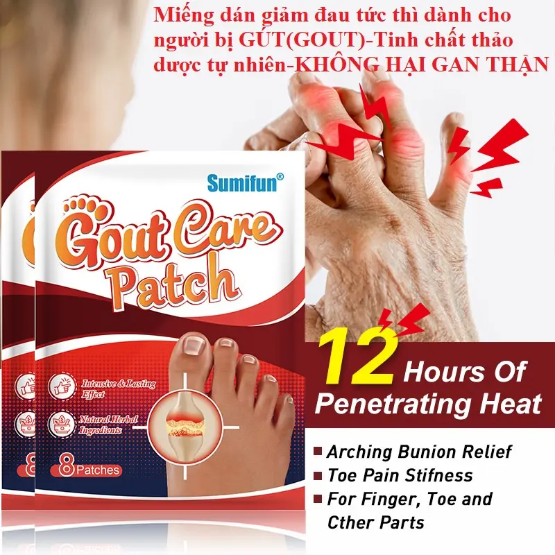 8 Miếng Dán Giảm Đau, Bệnh Gout, Gút, Viêm Đầu Thống, tinh chất thảo dược thiên nhiên hoàn toàn