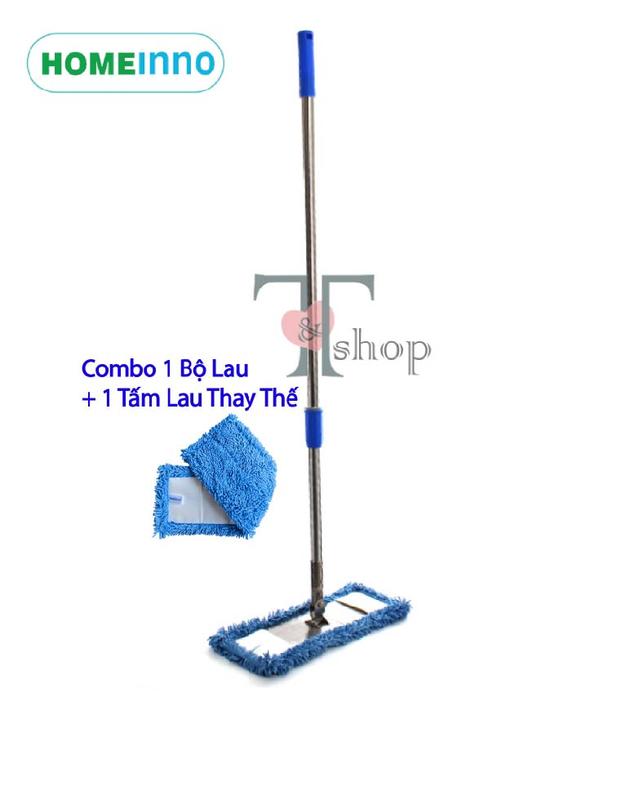  Combo Cây Lau Nhà Bản Inox 45cm Homeinno Cán Rút thu ngắn 85cm kéo dài 150cm +1 Tấm Lau San Hô Thay Thế 