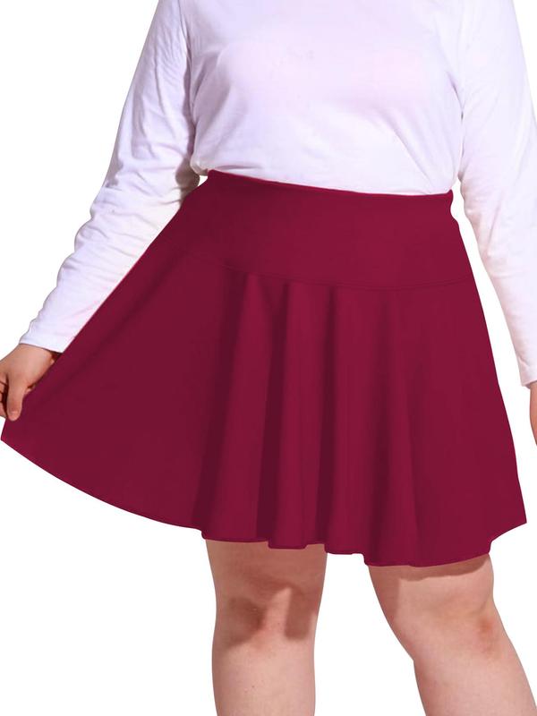 【Plus Size】 Solid High Waist Skort, Regular Fit Casual Comfort Minimalist Basic Pocket A Line Skirt for Daily Wear, Women's Bottoms for Summer, 2 in 1 Skirtswomen 1