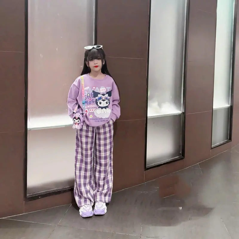 (MS17) SET BỘ NỈ DA CÁ IN HÌNH KUROMI, ÁO + QUẦN ỐNG XUÔNG KẺ CARO CHO BÉ GÁI DỄ THƯƠNG , SIZE 10-44 KG quần áo  cho bé gái 3