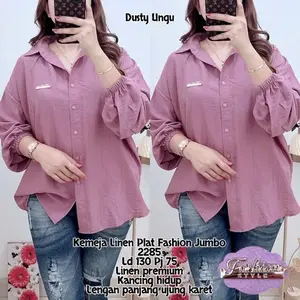 Kemeja Wanita SHINTA shirt Atasan Wanita Jumbo Full Kancing Aktif Polo Linen Kerja Baju Dewasa  Oversize  Casual  Top Panjang Katun
