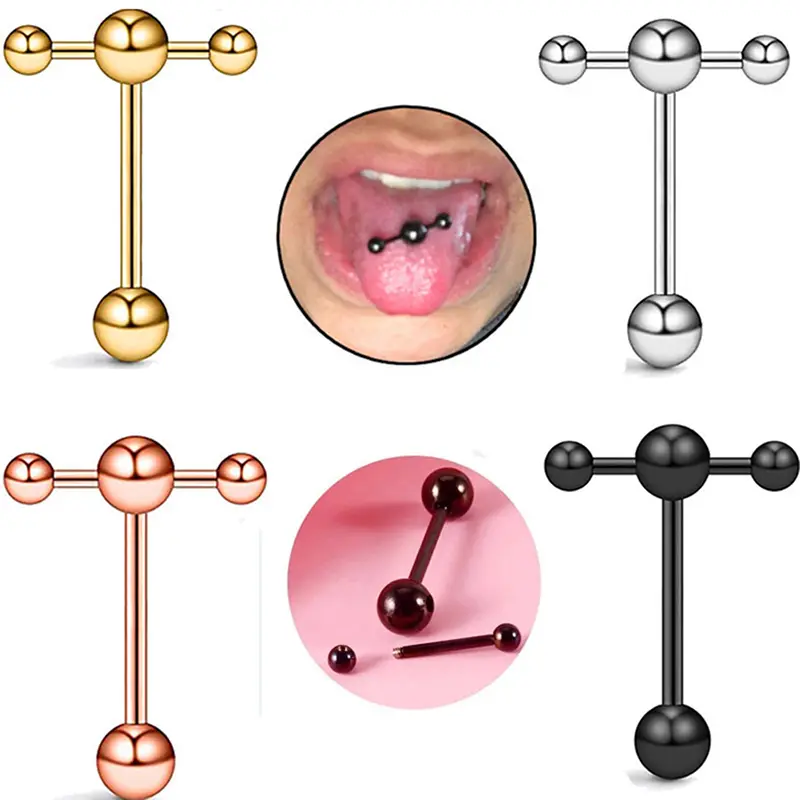 1Pcs  Tongue Rings Removable Ball Tongue Barbell Slave Ring Piercing Barbell Piercing Body