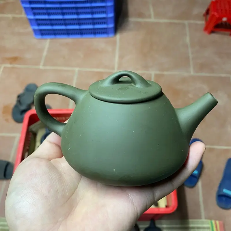 Bộ ấm chén thạch biều tam giác như ý xanh 200ml nghệ nhân 2N 0