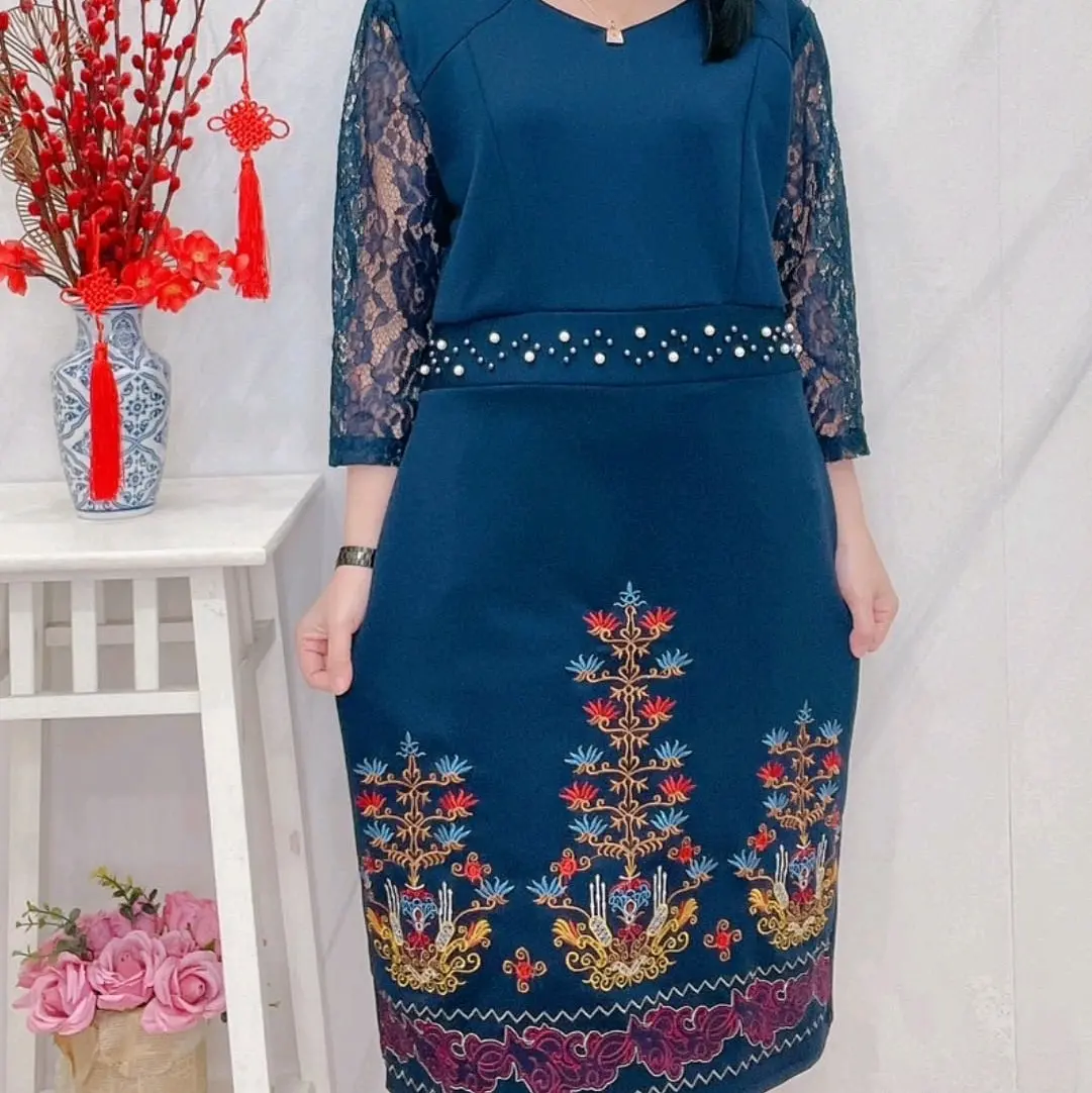 Dress 5233 Original bordir & Mutiara Mat : Scuba import & brukat
