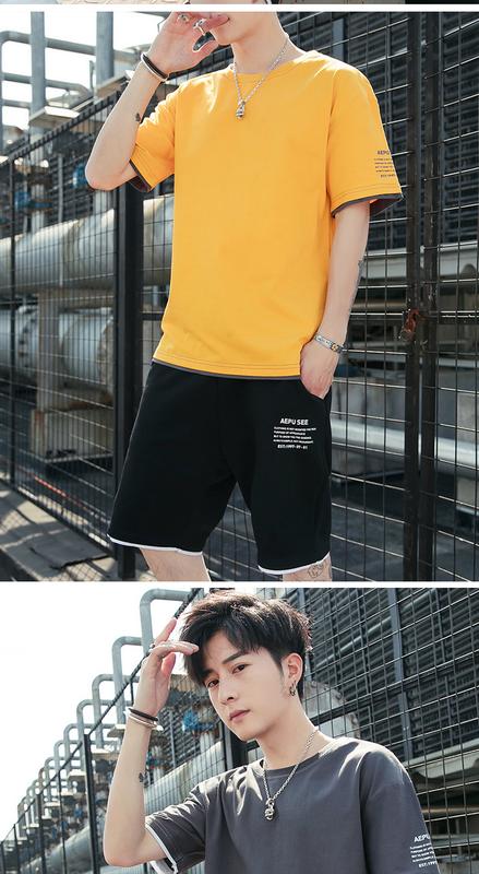 Product Introduction of New Leisure Sports Suit Men's All-Cotton Short-Sleeved T-shirt Shorts Set Workout Clothes Two-Piece Set 21