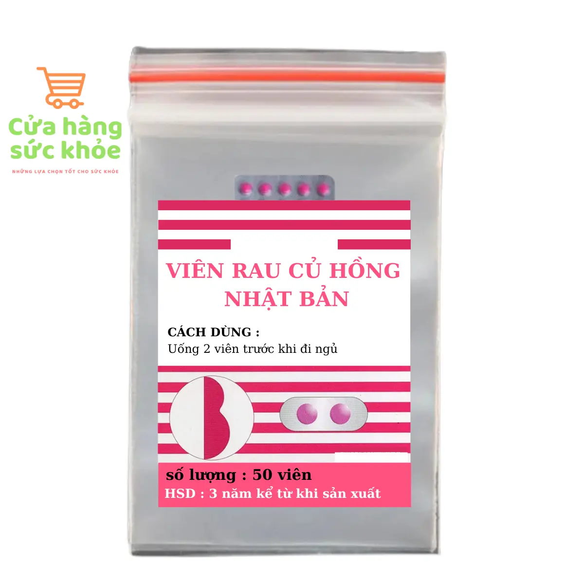 Viên Rau Củ Hồng Nhật Bản 50v - Thanh Nhiệt, Thải Độc, Chăm Sóc Sắc Đẹp