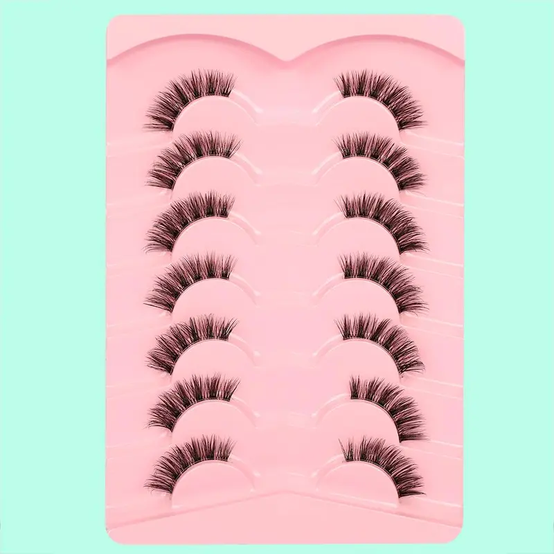 Cat Eye Style Half Cut False Eyelashes, 7 Pairs Natural Look Fluffy Wispy 3D False Eyelashes for Girls's Eyelash Extensions, Crossed & Thick Fake Lash Extension Kit, Eye Makeup Enhancement Products 2