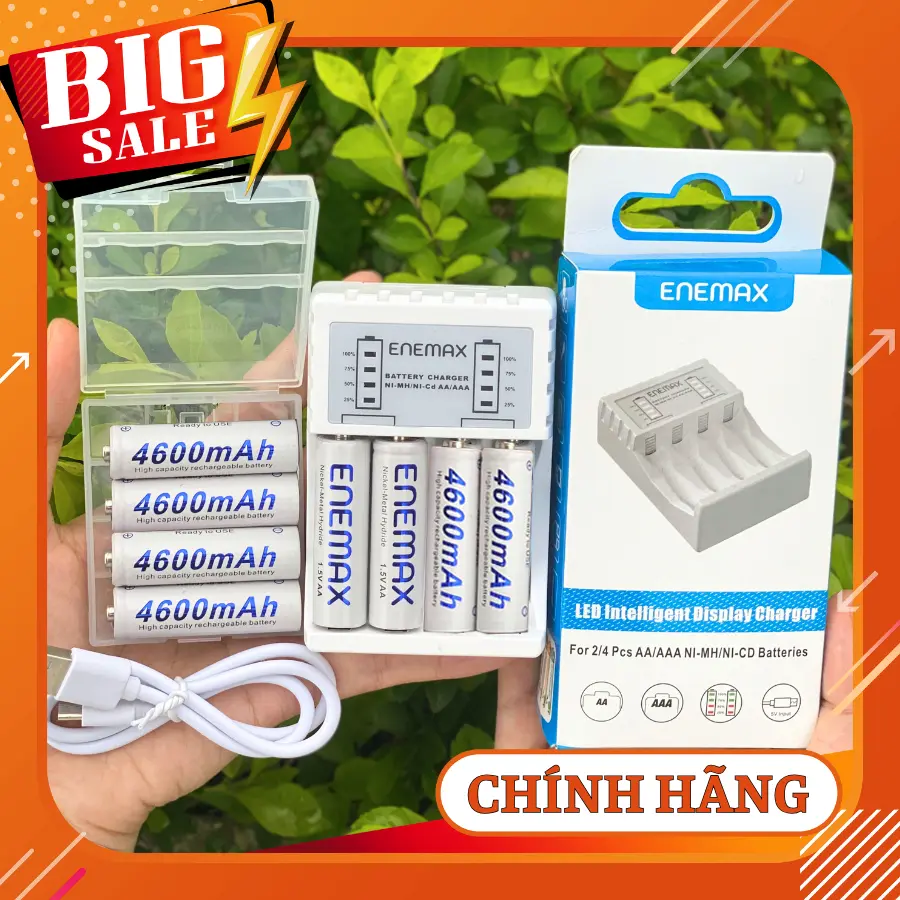 [Chính hãng] Combo 1 sạc + 8 pin AA 4600mAh Pin sạc Nhanh Enemax Chính Hãng, Sạc nhanh 1.5v, Pin dùng cho mic hát karaoke, đồng hồ, đồ chơi trẻ em, phụ kiện. An toàn, tiết kiệm, bảo vệ môi trường