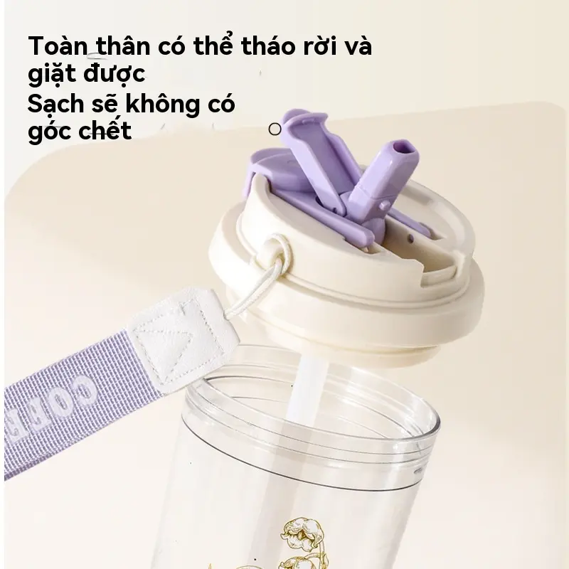 Cốc uống cafe, uống nước 2 lớp kèm nắp xoay có lỗ cắm ống hút 580ml Cổ phiếu vận chuyển nhanh chóng 8