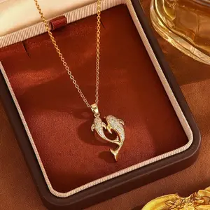 Kalung Liontin Sepasang Lumba-Lumba Kristal Simbol Cinta & Harmoni