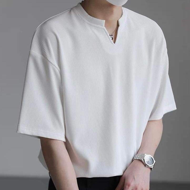 Combo 2 Áo Phông Nam Cổ Chữ V Vải Thun Gân ATINO L.2.2860 Form Regular Menswear Nhung Tre