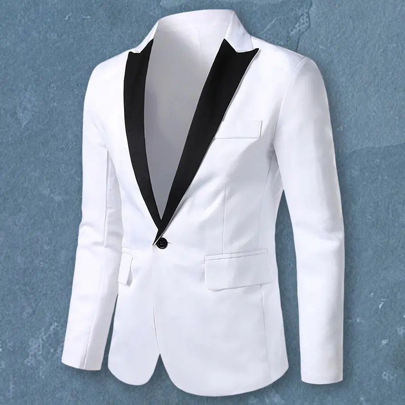 Áo Blazer Nam, gehirux, Thiết Kế Khối Màu, Dài Tay, Cổ Bẻ Một Nút, Dáng Ôm, Thích Hợp Cho Mùa Xuân Và Mùa Thu, Áo Khoác Vest Công Sở Menswear Jacket 1