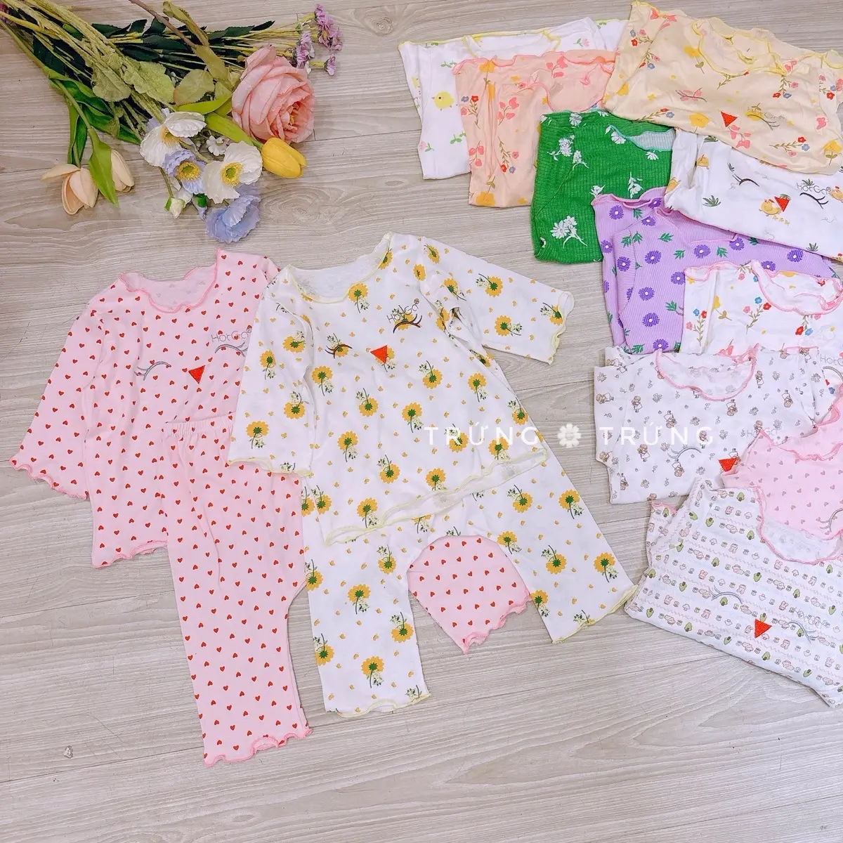 (Trứng 5-10kg) Bộ mặc nhà quần dài tay dài vải cotton cho bé gái được chọn màu thoải mái