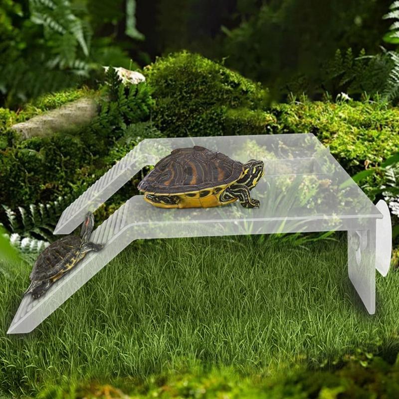 Product Introduction of Reptiles Climbing Ladder Plastic Turtle Basking Platform Double Ladder Green Turtle Basking Terrace with Suction Cup Turtle Climbing Platform Aquarium 7