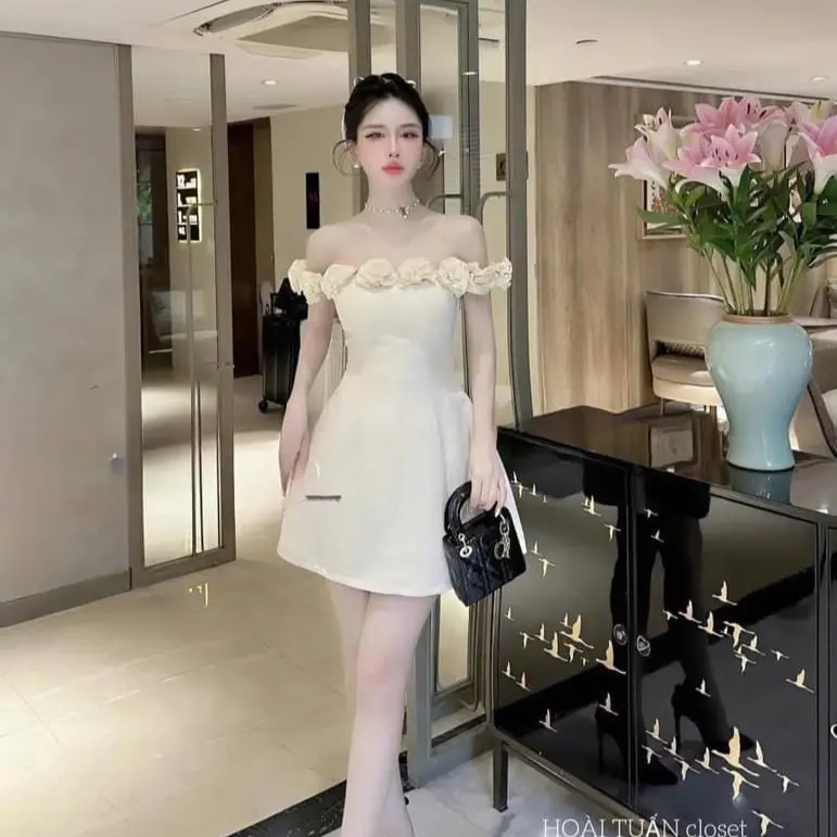 Đầm bẹt vai hoa đính  Size : S M