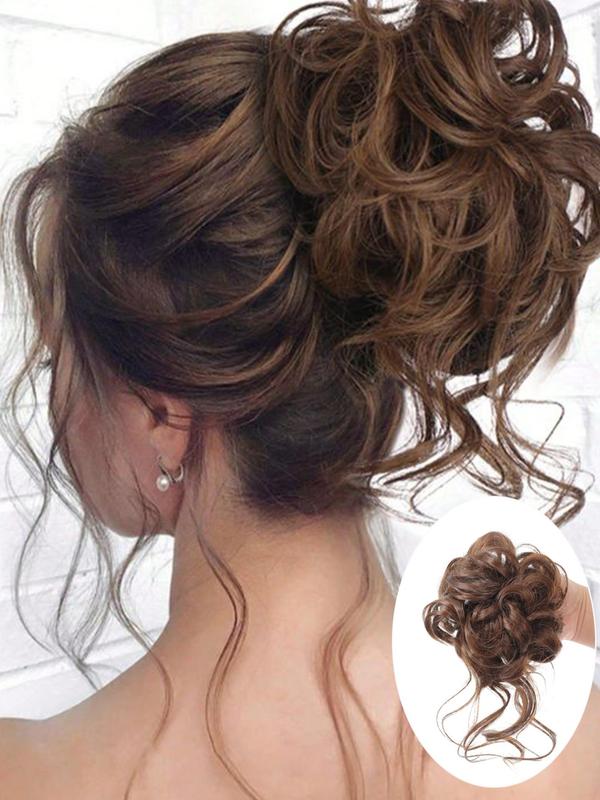 10 Inch Natural Black Short Curly Fluffy Hair Bun Extension for Women, Easy Grasping Clip Curly Synthetic Hairpiece for Daily Use Party, Wigs 3