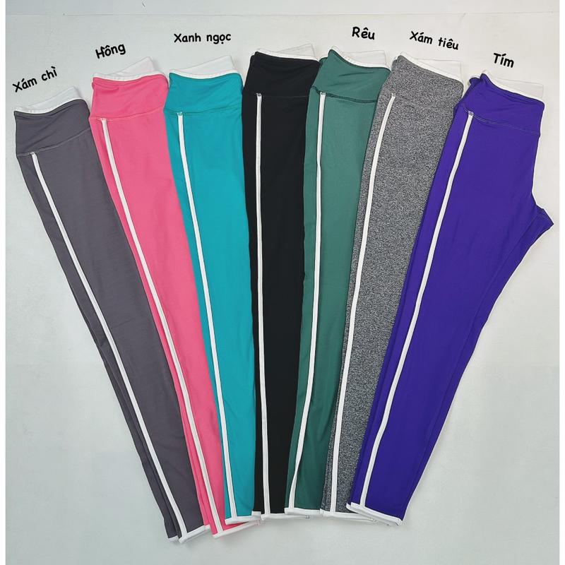 Quần Dài Legging Thể Thao Nữ Cạp V Viền Trắng Tập Gym, Yoga, Pilates Thun 9