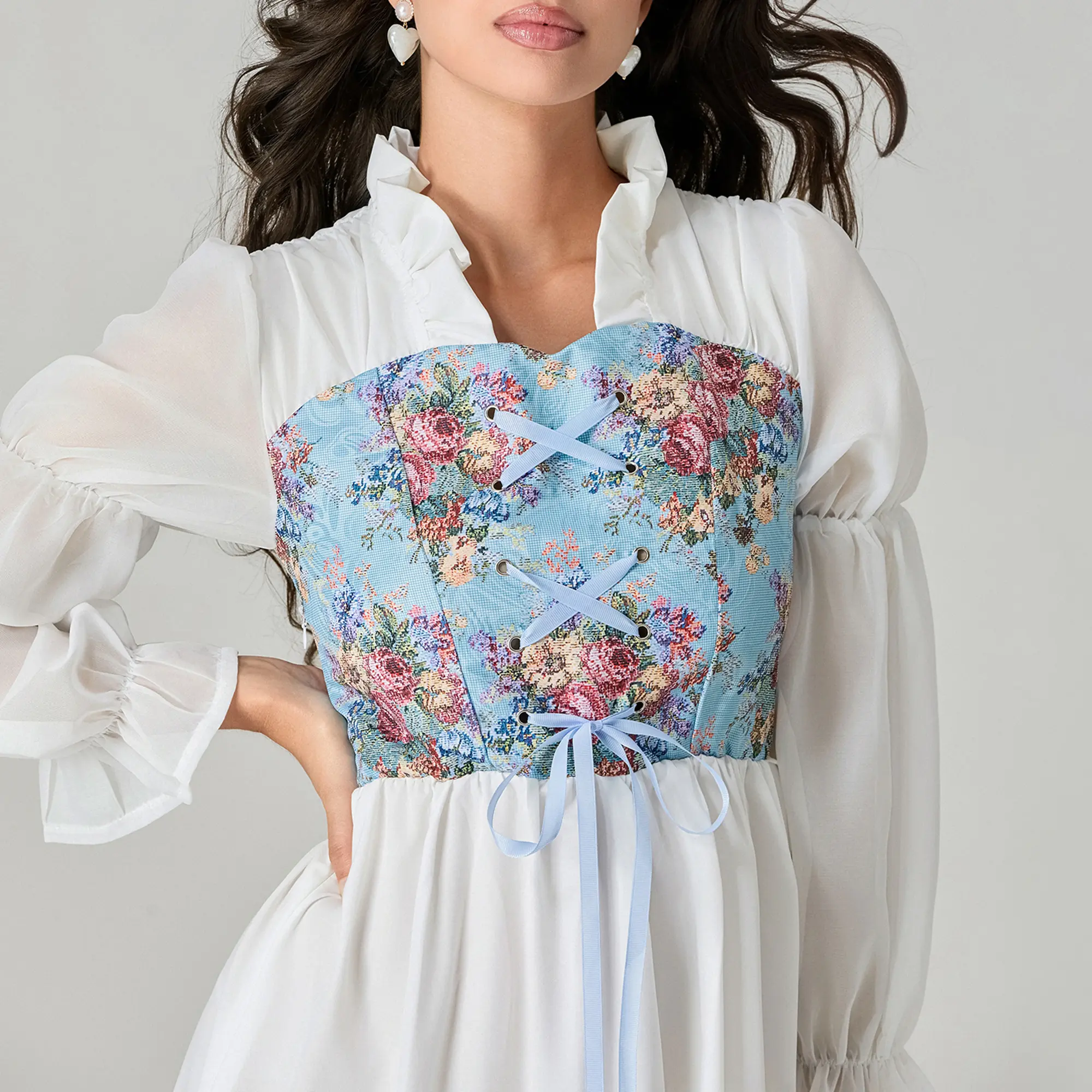 Women Corset Dress Ruffled Ruched Lacing Flowy Medieval Victorian  Renaissance Halloween Gothic Fairy Costume Womenswear Accessory Clothing  Floral - TikTok Shop Philippines