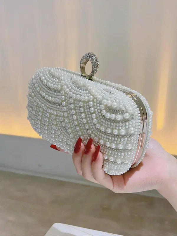 Women's Faux Pearl Decorated Evening Bag, Elegant Clutch Purse for Party, Banquet, Casual Trendy Versatile High-quality Commuting Bag for Women & Girls 4