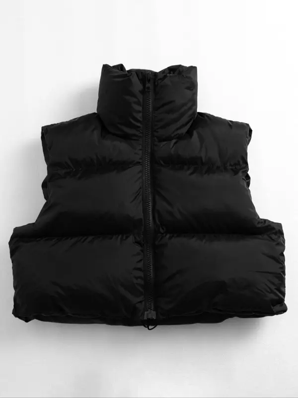 Women's Solid Drawstring Zip Up Puffer Vest, Casual Fashion Sleeveless Outerwear for Fall & Winter, Women's Clothing for Daily Wear 6