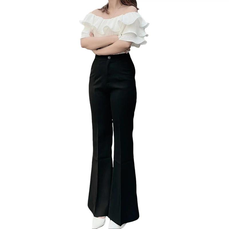Quần Ống Loe Tây Nữ Màu Đen Có Túi Xẻ Và Không Xẻ dài 110 LT03 Chất Tuyết Mưa Không Giãn Women Pants