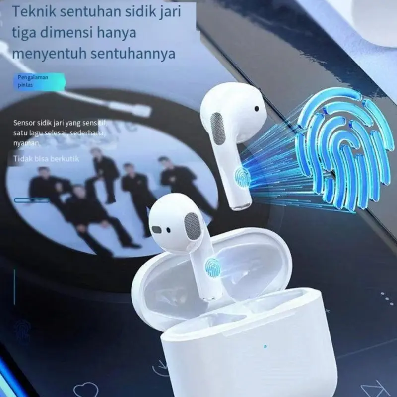 Pro4 Headset Bluetooth  V5.3 TWS with Mic Smart Touch Control Earphone Bluetooth HiFi Stereo Handset Wireless Earbuds Olahraga earphone 4