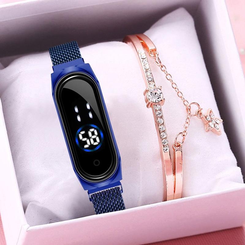 Đồng Hồ Hình Chữ Nhật, Dành Cho Nữ, Đồng Hồ Nam Chì, Đồng Hồ Kỹ Thuật Số, Bộ Vòng Tay 3