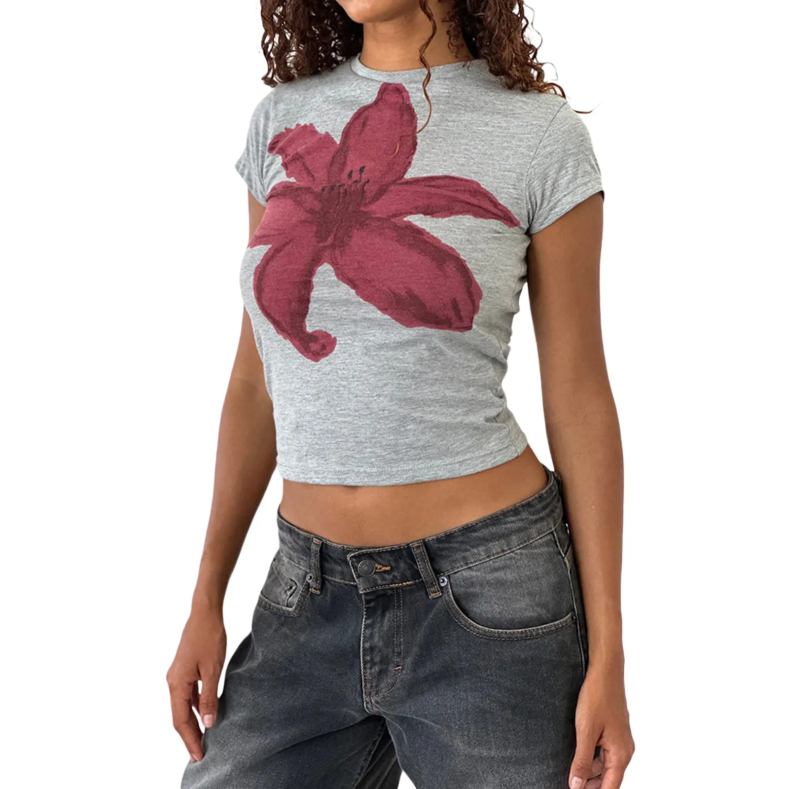Women's Casual T-shirt Summer Slim Fit Tops Short Sleeve Round Neck Tees Streetwear Outfits Aesthetic 2000s Y2K Tee