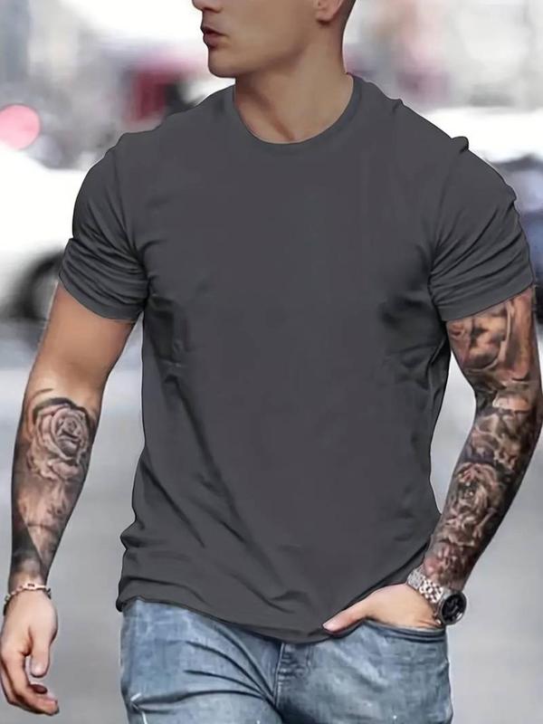 Men's Regular Fit Solid Round Neck Short Sleeve Tee Summer Clothes, Plain Crew Neck T-shirt for Men, Casual Comfy Knitting Mens Tracksuit Top for Summer Travel 1
