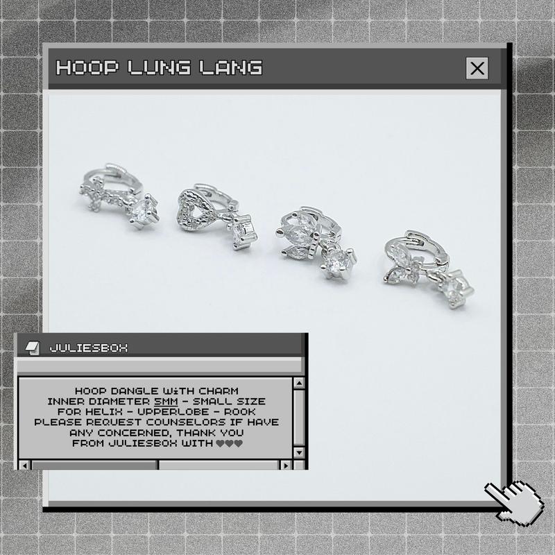 1 Chiếc] [BẤM] Khuyên Tai Hoop Helix Charm No.1 Cách Điệu Unisex Màu Bạc Đính Đá Không Gỉ Julies Box 66