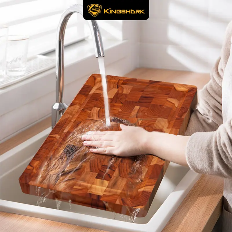Thớt thái gỗ Teak Kingshark size 350x250x25mm cao cấp an toàn cho sức khỏe, hình chữ nhật 6