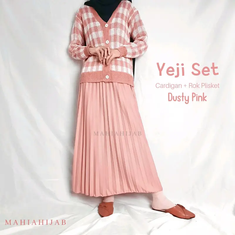 4in1 Setelan lengkap Yeji Cardi ( Cardi + Rok + Hijab ) Outfit Rajut Korean Style 6