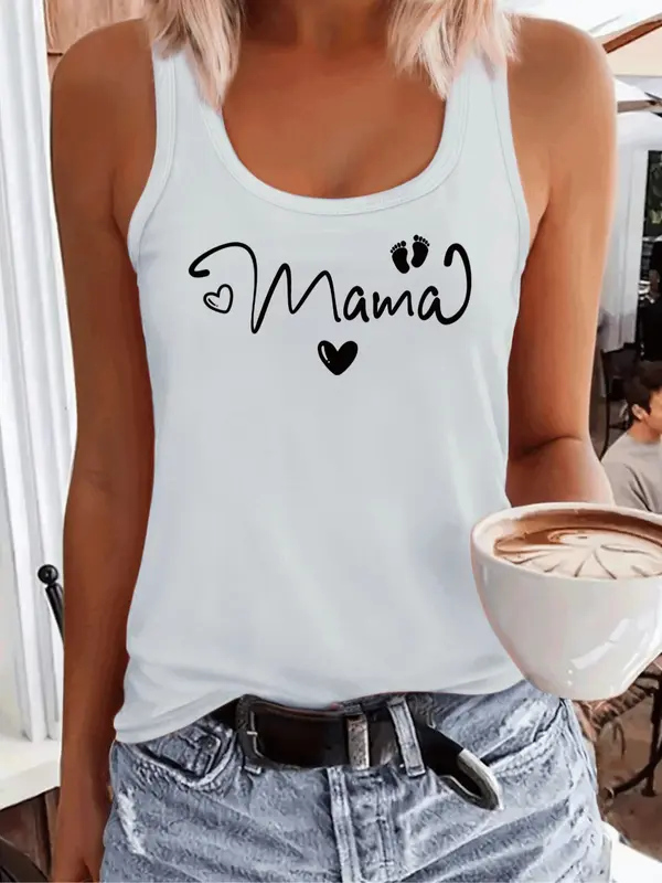 Women's Letter Print Round Neck Sports Tank Top, Casual Sleeveless Crew Neck Top for Yoga Gym Workout, Ladies Sportswear for All Seasons, Womenswear 2