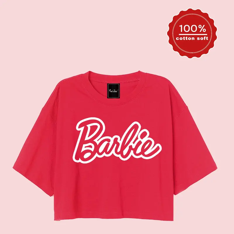 kaos croptop oversize barbie basic font 5