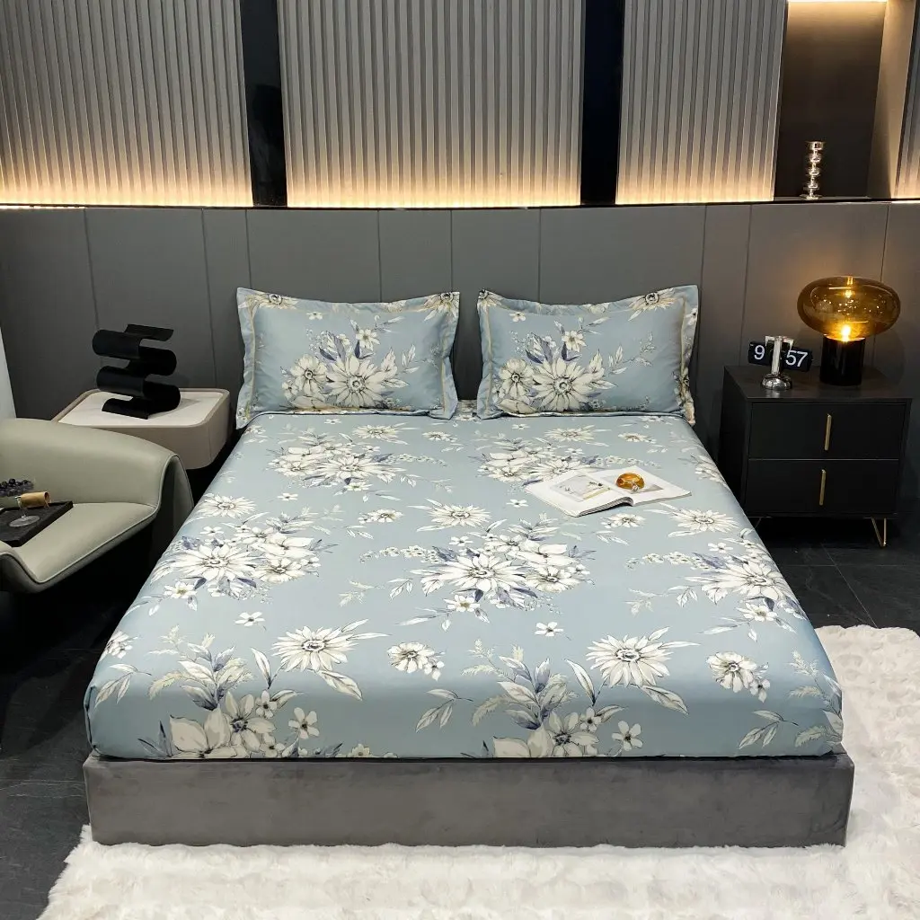 [Nệm Dưới 15c] Combo 3 MÓN ga giường Lụa Thái m2/m4/m6/m8 Vải Nhập Khẩu,Drap Bo Chun Sẵn - Sakura