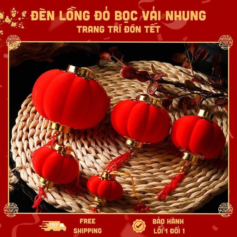 SET Quả Đèn Lồng Đỏ Bọc Vải Nhung Trang Trí Tết,lồng đèn đỏ mini,Phụ kiện decor tết 2025 đèn lồng treo cây cảnh mini