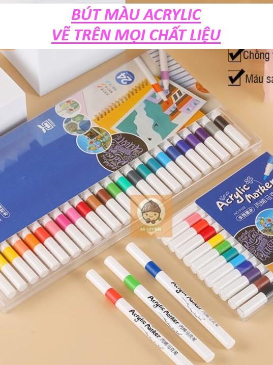 Bộ màu bút vẽ Acrylic Marker 24 Màu Chuẩn dùng để vẽ vải giày tường giấy da ly