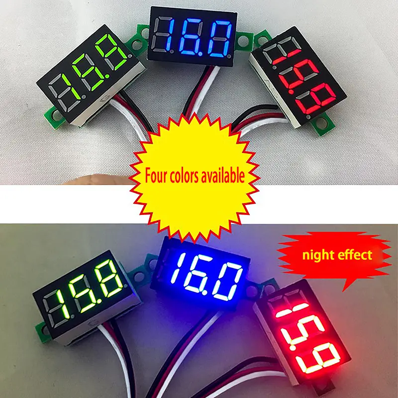 Đồng hồ đo điện áp DC5-30V, vôn kế kỹ thuật số LED 0,28 inch, máy kiểm tra điện áp tự động trên ô tô di động, máy dò Xanh Lá đỏXanh Biển vàng