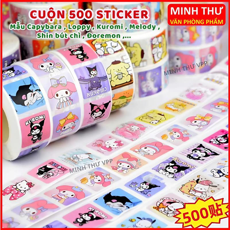 Cuộn 500 Sticker Hình Dán Kích Thước 2.5 cm, Sticker Khen Thưởng Học Sinh , Trang Trí Dán Sổ Nhiều Mẫu Dễ Thương