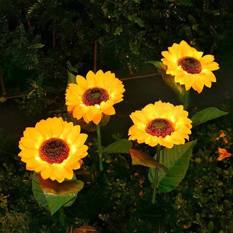 LED Solar Light, 2 Counts/set Sunflower Shape Waterproof Lawn Light, Easy to Use Floor Lamp for Garden, Courtyard, Community Decoration 5