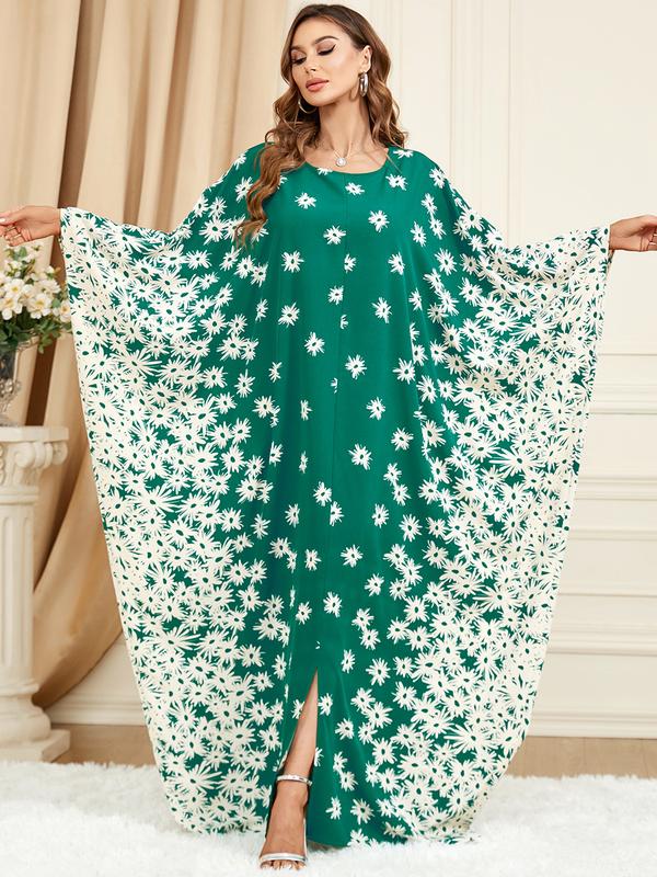 Product Introduction of 3421 Muslim Middle East Discount Fashion Clothing Green Batwing Sleeve Loose Fashion plus Size Dress 4