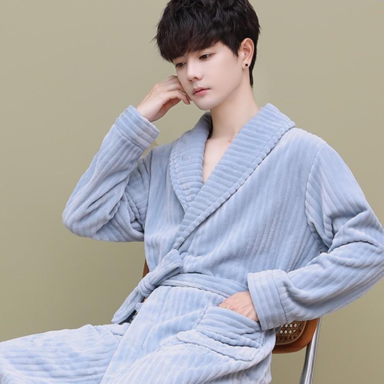 Bộ Đồ Ngủ, Lông Cừu San Hô Dày, Áo Choàng Nam, Thích Hợp Cho Mùa Thu, Mùa Đông Và Mùa Xuân, Phong Cách Áo Choàng Buổi Sáng, Làm Bằng vải nỉ, Áo Choàng Tắm, Áo Choàng Dài, Dành Cho Nam Giới 1