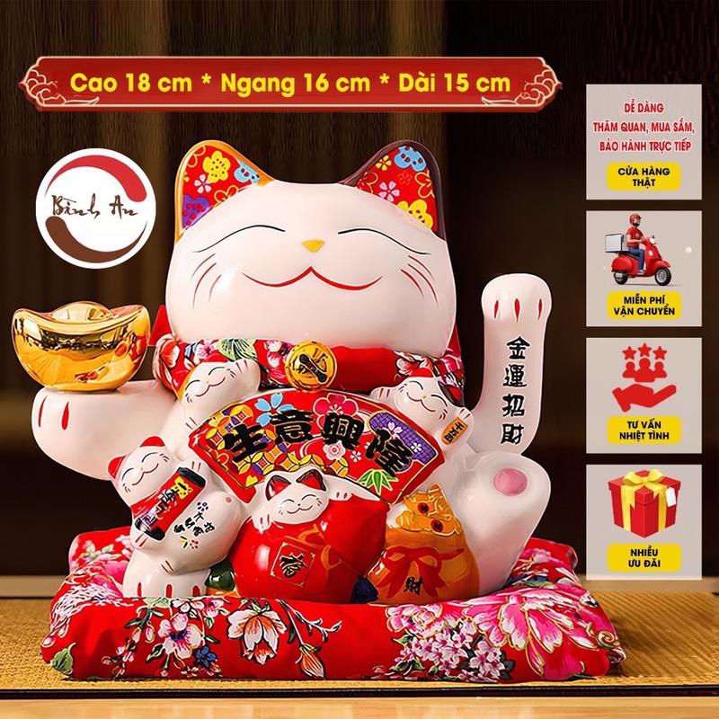 ( Giá Rẻ Nhất ) Mèo Thần Tài Vẫy Tay Phát Tài , Phát Lộc Gốm Sứ Cao Cấp Size 18 cm - Phong Thủy Bình An