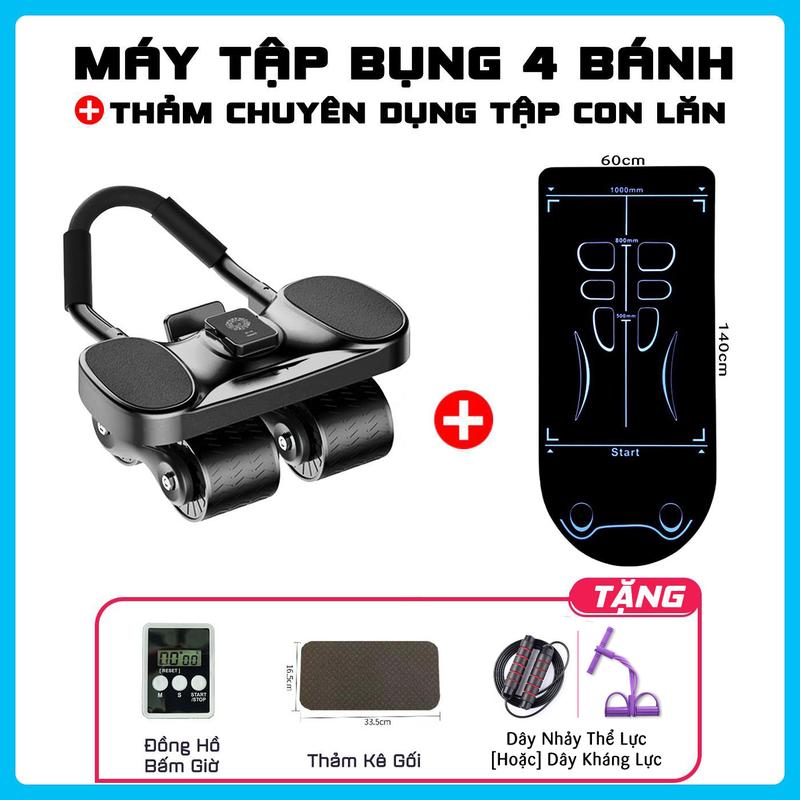 [LIVE] Máy Tập Bụng 4 Bánh + Thảm Chuyên Dụng Tập Con Lăn [TẶNG] Đồng Hồ + Đệm Lót Kê Gối + Dây Nhảy Thể Lực Hoặc Dây Kéo Kháng Lực